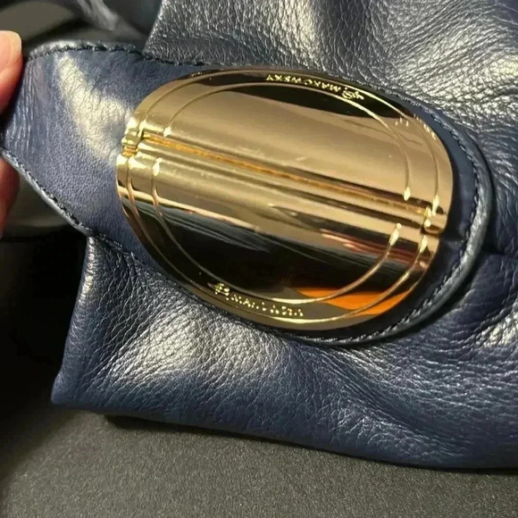 B. Makowsky Giamma Navy Suede & Leather Shoulder Bag - Picture 3 of 8